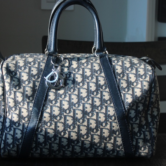 Christian Dior Trotter Boston Bag Dior Baggages Navy Monogram Canvas Handbag - Picture 4 of 14